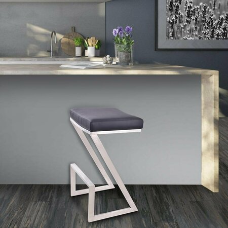 SEATSOLUTIONS Atlantis 26 in. Counter Height Backless Barstool in Brushed Stainless Steel with Black Faux Leather SE883622